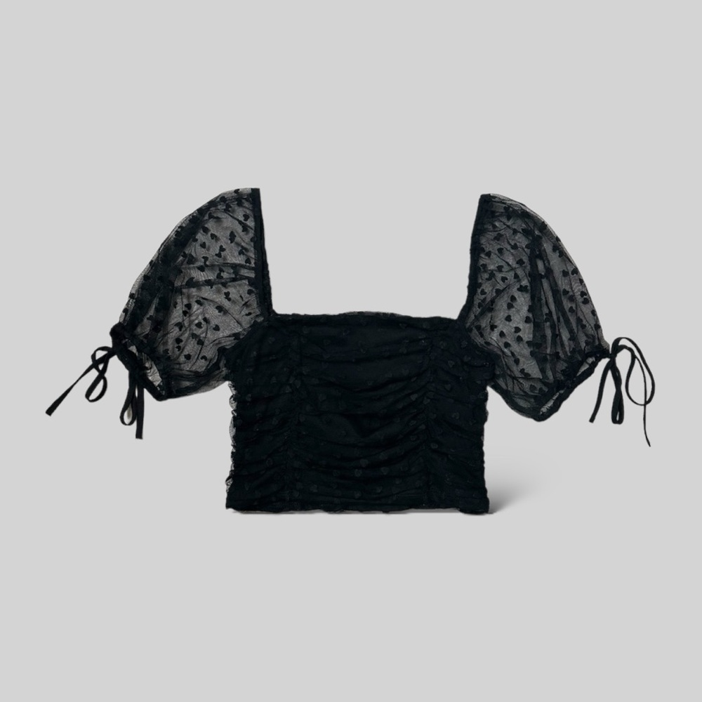 Heart Print Black Mesh Crop Top